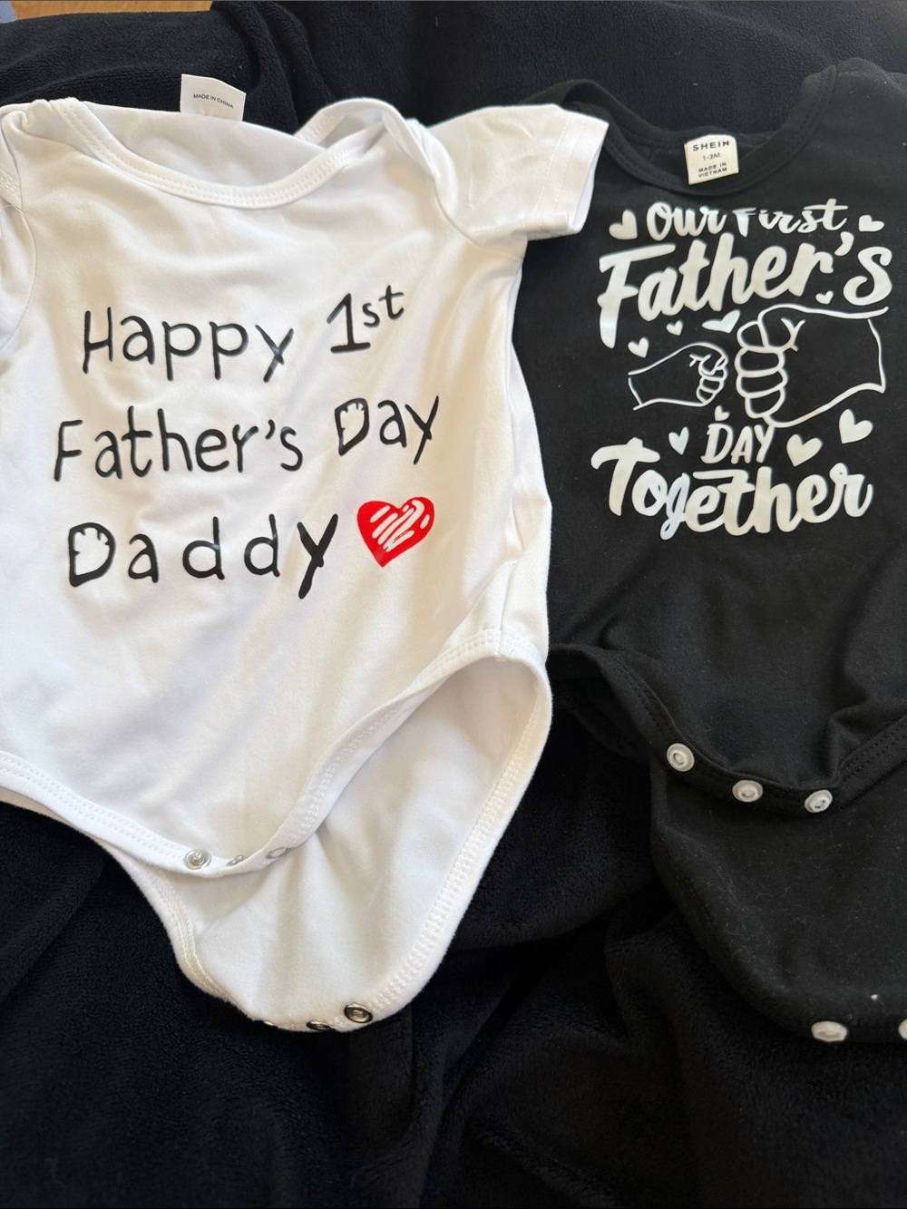 SHEIN White and Black Kids One-Piece Bodysuits - Father's Day Duo